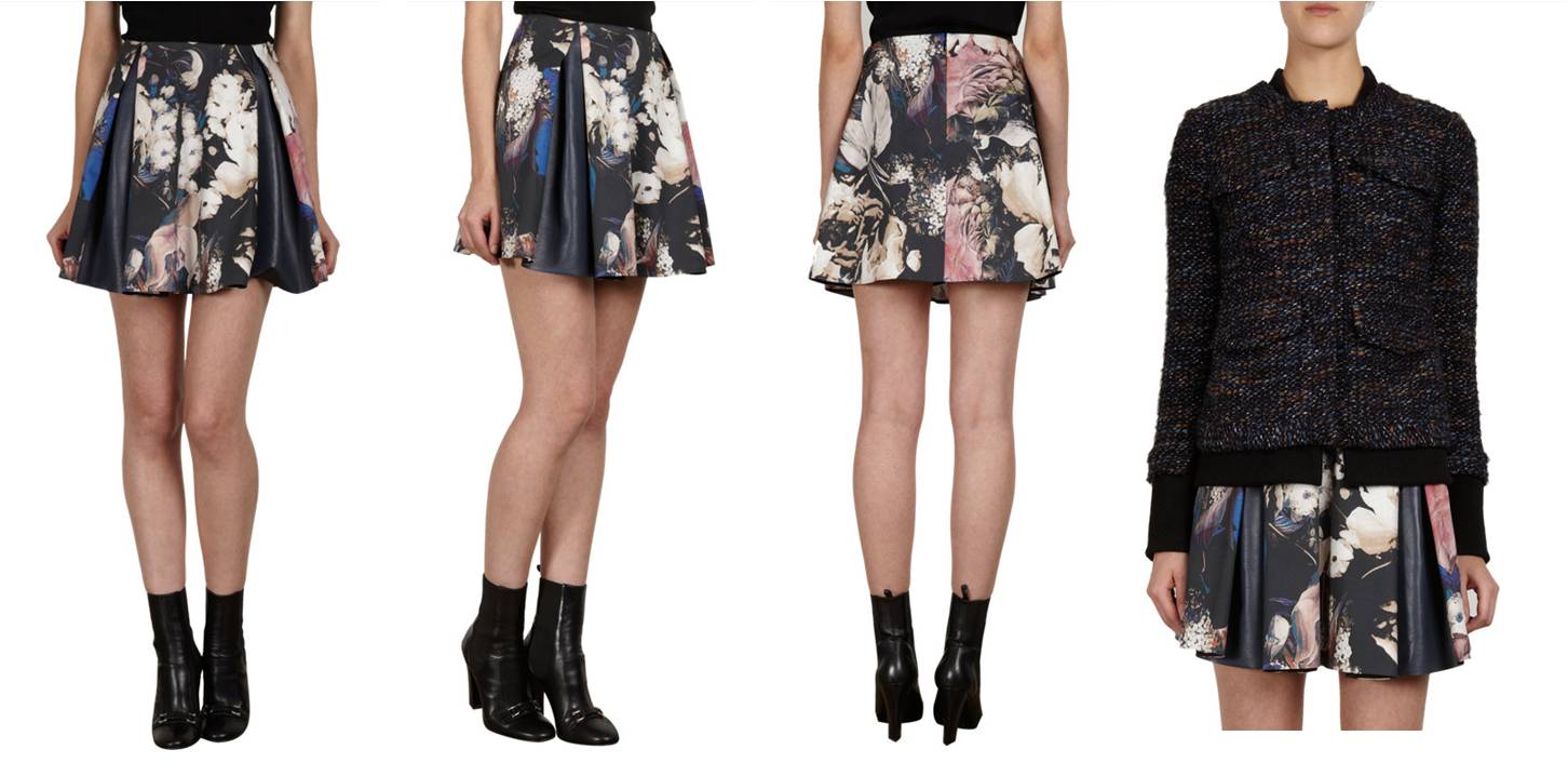 THAKOON (Leather Inset Pleated Mini Skirt)