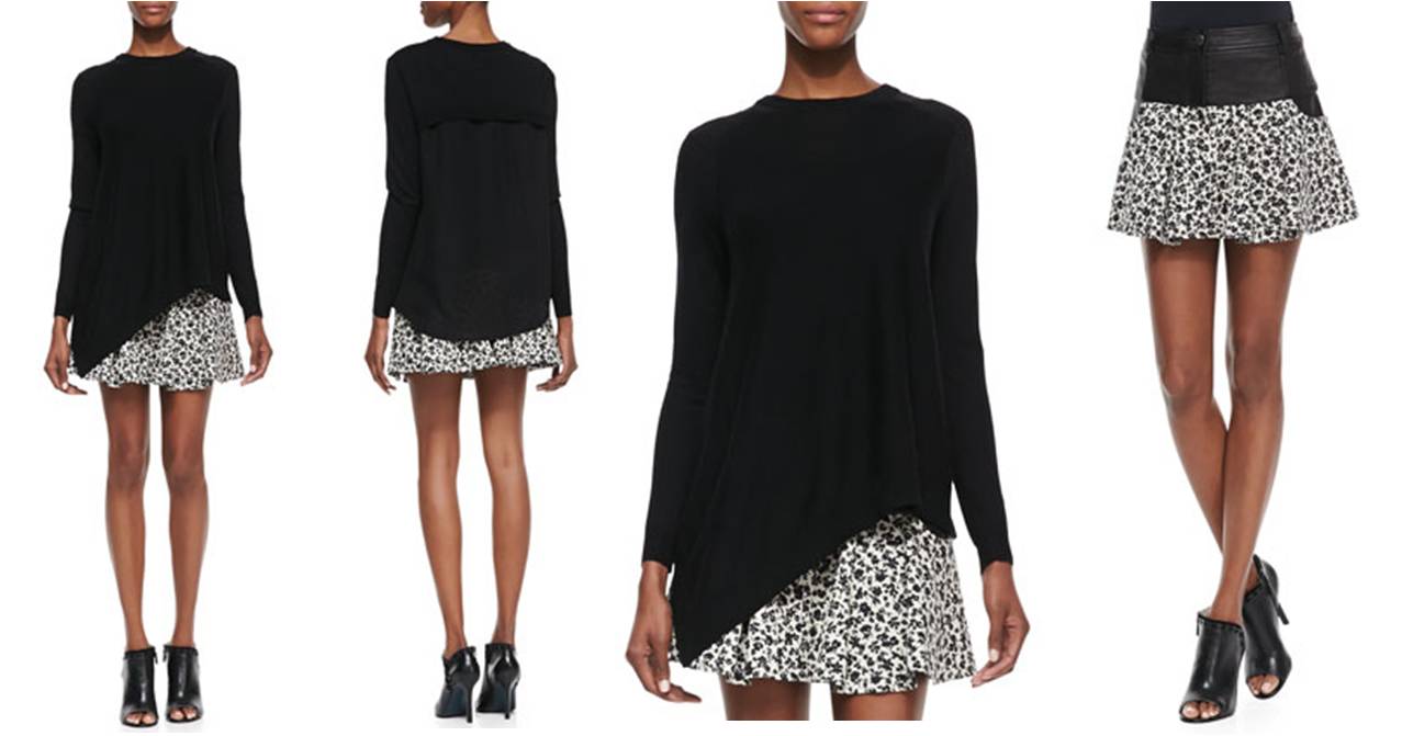THAKOON ADDITION (Asymmetric Georgette-Back Pullover & Leather/Floral-Print Tulip Skirt)