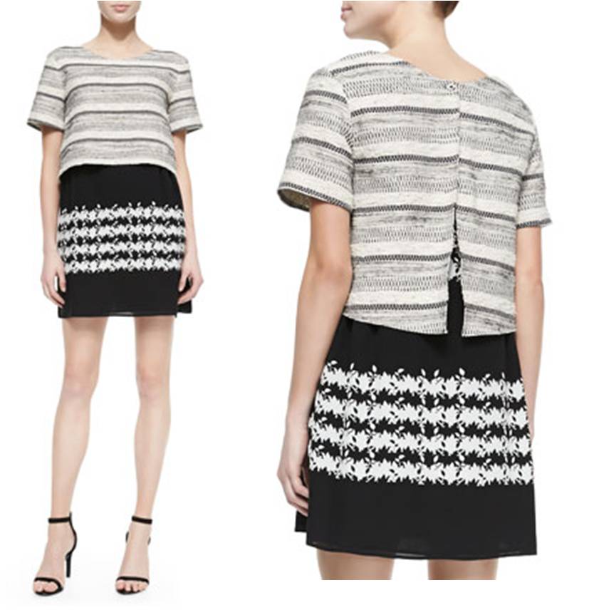THAKOON ADDITION (Short-Sleeve Combo Double-Layer Dress)