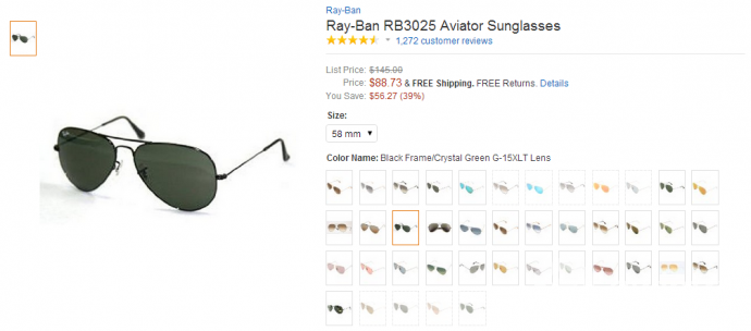 Размеры очков ray ban