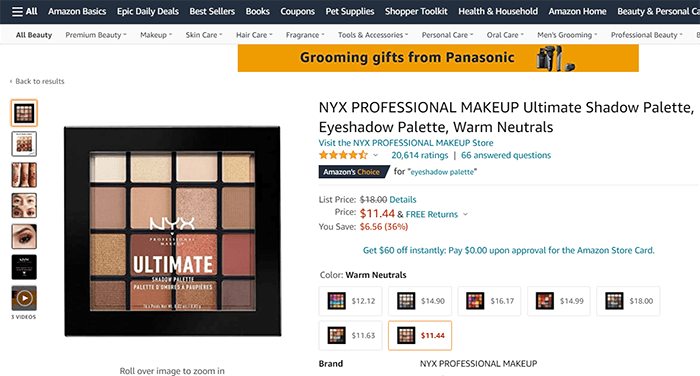 Покупка NYX в мультибрендовых магазинах США - Блог Бандерольки, рис. 1 купить палетку NYX Amazon