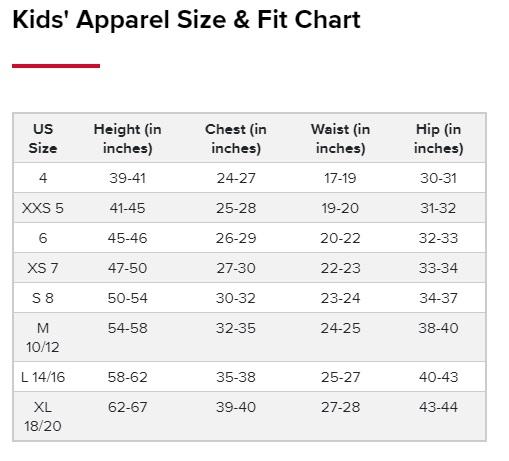 таблица американских размеров детской одежды